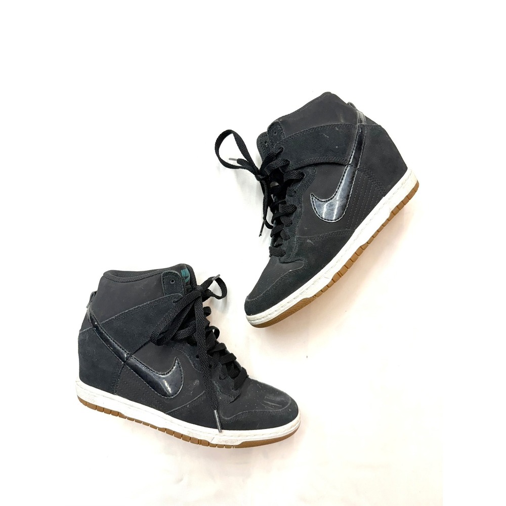 NIKE Womens 7.5 Black White Nike Dunk Sky Hi Hidden Wedge Sneakers Box#104